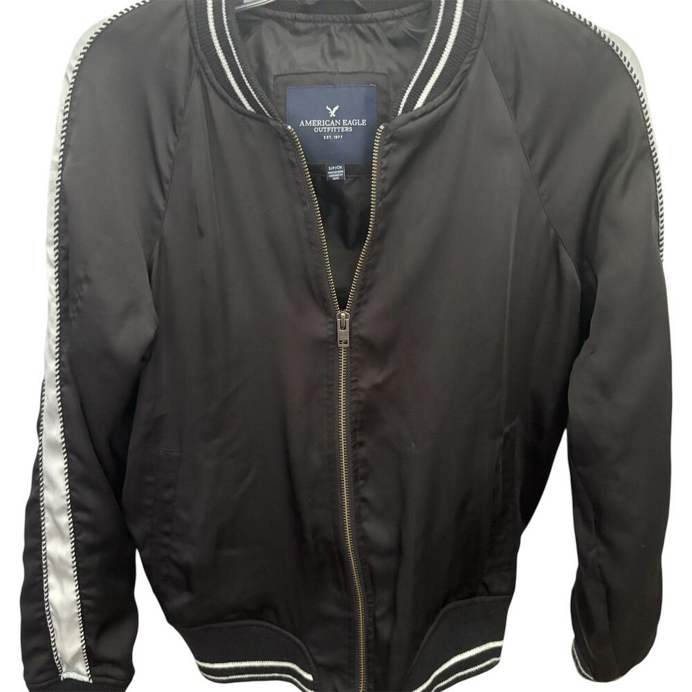 American Eagle Unisex‎ Bomber Jacket Black Size S Casual Spring